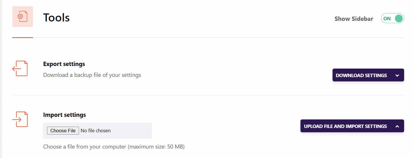 Import and Export Settings to Other Websites